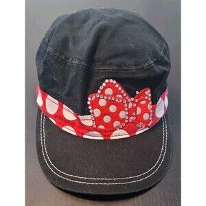 Disney Parks Minnie Mouse Hat Black With Red & White Bow With Shiny Stones